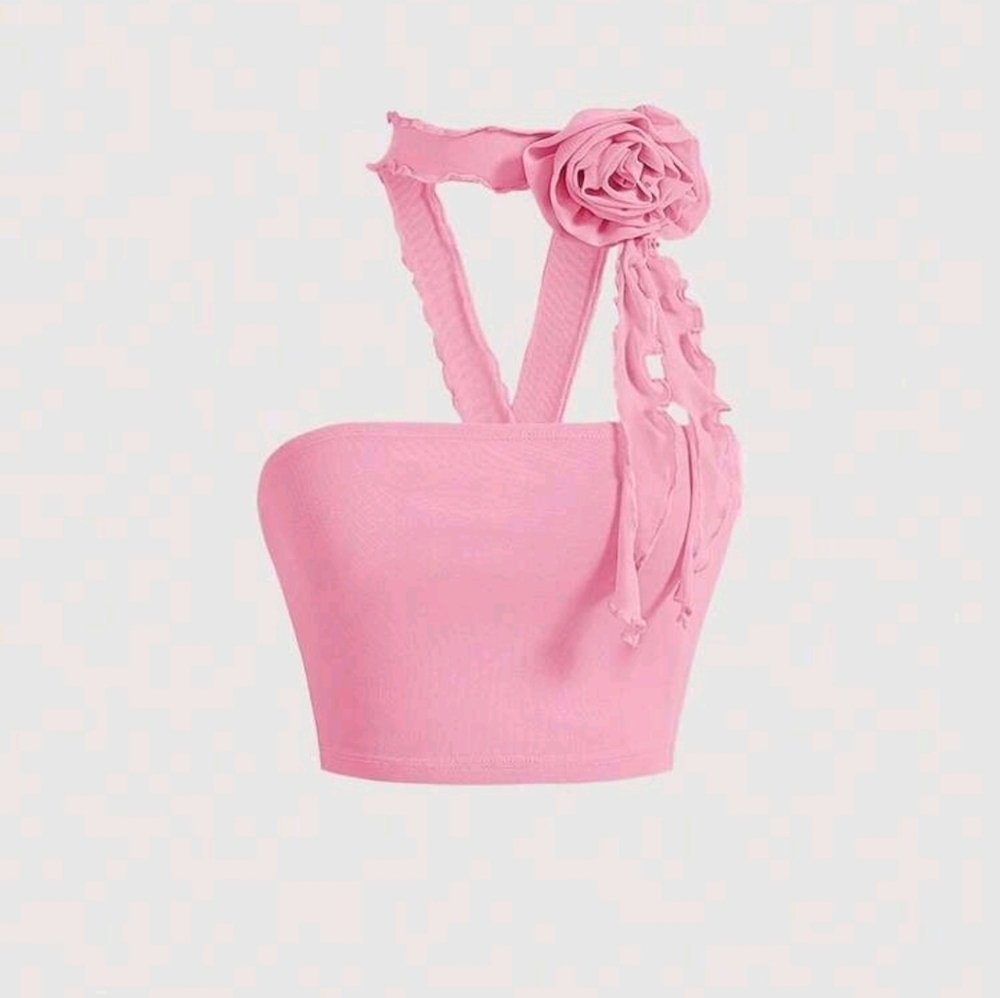 SHEIN MOD 3D Rosette Crop Halter Top